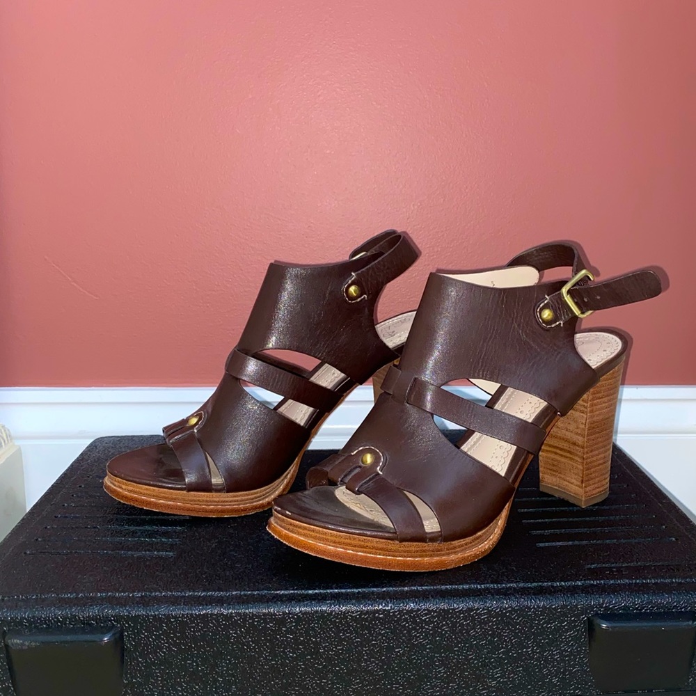 Brooks Brothers- brown leather wedge sandals (4 inch heel)